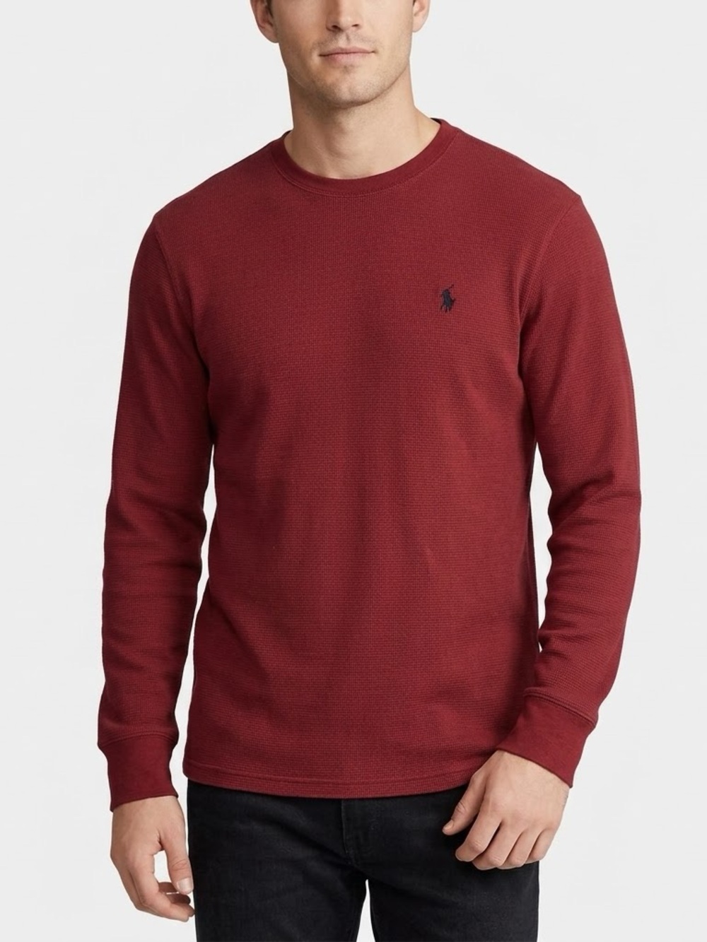 Polo Ralph Lauren Men's Waffle Knit Thermal Long Sleeve Shirt Red Medium Pony